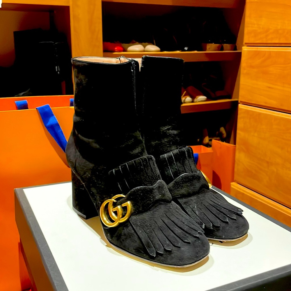 GUCCI fringed suede ankle boot black